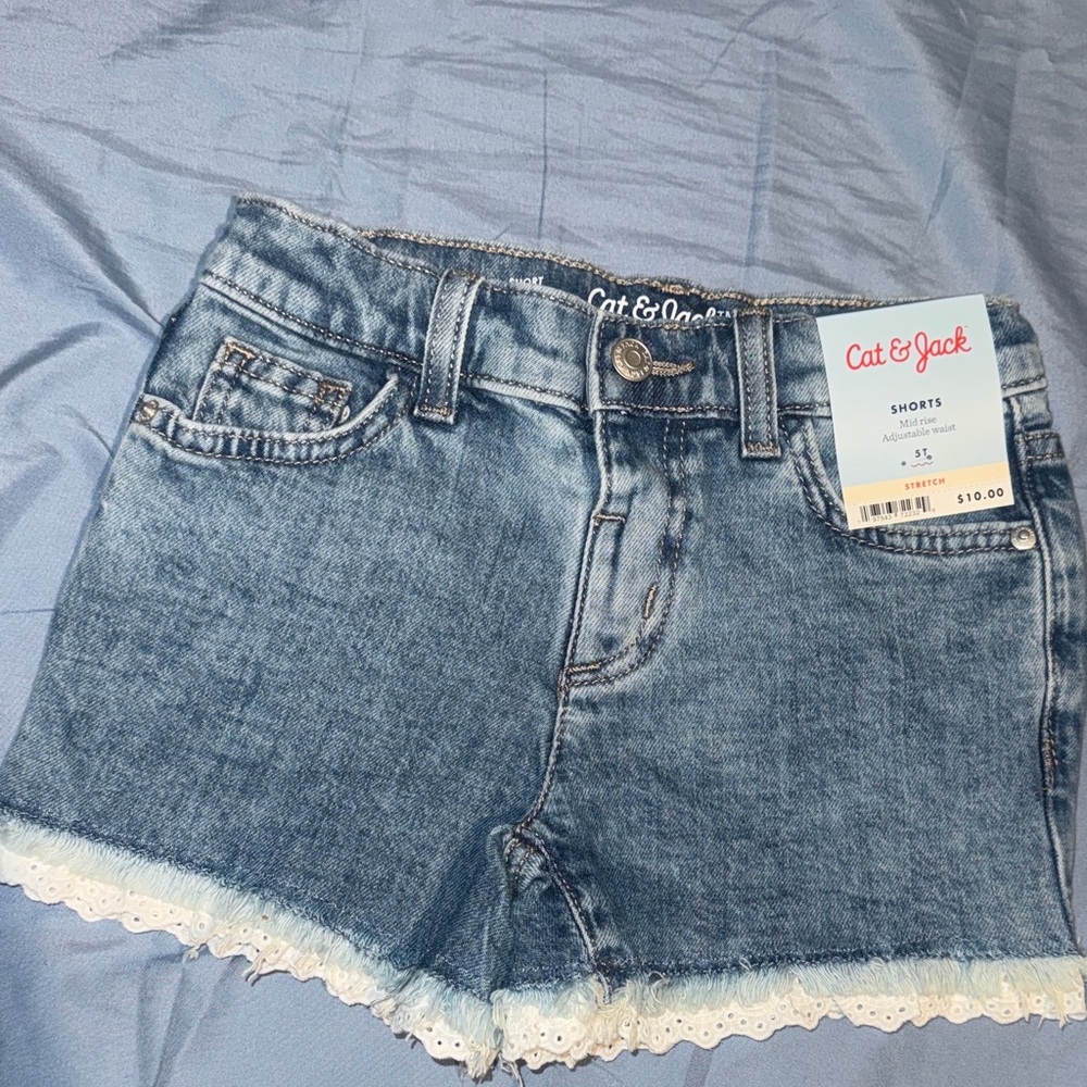 Cat & Jack Light Blue Jean Shorts with Lace Trim